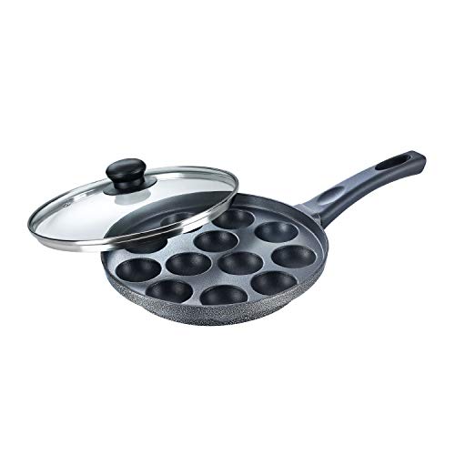 Prestige Non-Stick 12 Pits Paniyarakkal 24cm with Glass Lid | Appe Patra | Appe Maker | Omega Select Plus | PFOA Free | Metal Spoon Friendly | Sturdy Handle | 1Y Warranty | ISI Certified