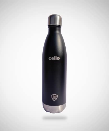 Cello Duro Swift Stainless Steel Double Walled Water Bottle, Hot and Cold, 750ml, 1pc, Black