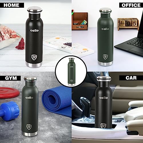Cello Duro Tuff Steel Series Mac Flask, 900ml, Green | Hot and Cold Stainless Steel Water Bottle | Durable DTP Coating |Vacuum Insulated Bottle for Travel, Home, Office, School