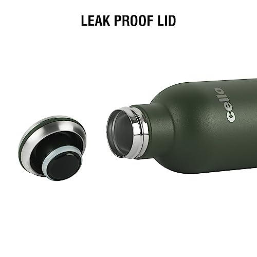 Cello Duro Tuff Steel Series Mac Flask, 900ml, Green | Hot and Cold Stainless Steel Water Bottle | Durable DTP Coating |Vacuum Insulated Bottle for Travel, Home, Office, School