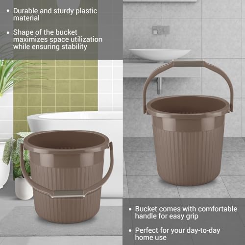 Milton Ritz 20 Plastic Bucket with Handle, 18 litres, Biskit | Home | Bathing | Storage | Bathroom | Multipurpose | Easy to Carry