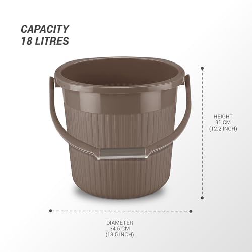 Milton Ritz 20 Plastic Bucket with Handle, 18 litres, Biskit | Home | Bathing | Storage | Bathroom | Multipurpose | Easy to Carry