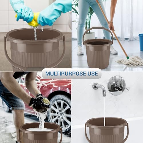 Milton Ritz 20 Plastic Bucket with Handle, 18 litres, Biskit | Home | Bathing | Storage | Bathroom | Multipurpose | Easy to Carry