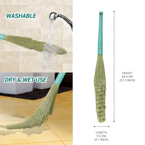 Spotzero By Milton Zero Dust Floor Broom with Long Handle, XL, No Dust Broom Stick for Home Floor Ceiling Cleaning Jhadu, Made of Washable Fibers, 3X Durable, Pack of 1, Aqua Green