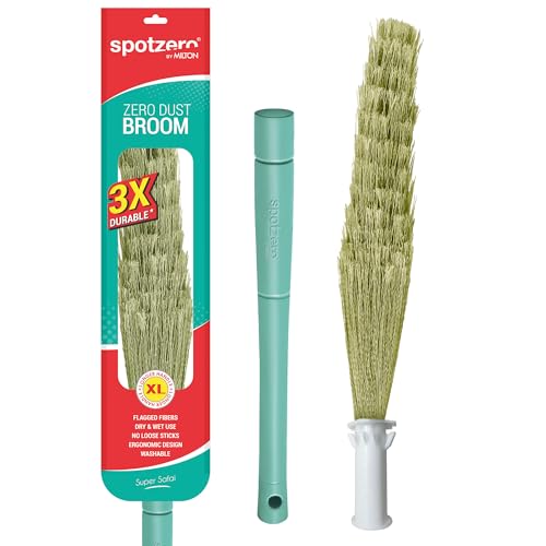 Spotzero By Milton Zero Dust Floor Broom with Long Handle, XL, No Dust Broom Stick for Home Floor Ceiling Cleaning Jhadu, Made of Washable Fibers, 3X Durable, Pack of 1, Aqua Green