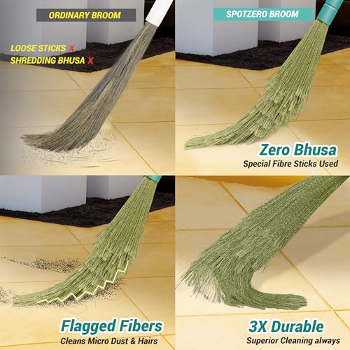 Spotzero By Milton Zero Dust Floor Broom with Long Handle, XL, No Dust Broom Stick for Home Floor Ceiling Cleaning Jhadu, Made of Washable Fibers, 3X Durable, Pack of 1, Aqua Green
