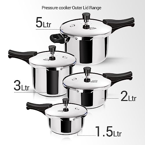Milton ProCook Triply Pressure Cooker Stainless Steel with Outer Lid, 5 Litres, Induction and Gas Stove Compatible, Gasket Release System, 5 Years Warranty, ISI Certified, Silver