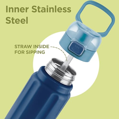 Milton Taurus 900 Steel Thermoware, Inner Stainless Steel, PU Insulated, Leak Proof Water Bottle for School Kids, Office, Gym, Easy to Carry Handle, 665 ml, Dark Blue