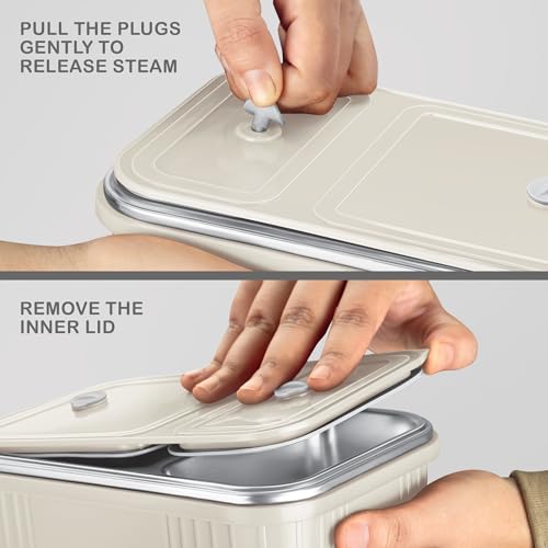 MILTON Meal Safe 2 Inner Stainless Steel Tiffin Box for School with Steam Release Plug | PU Insulated, Leak-Proof, Food Grade I Lunch Box for Kids Boys, Girls with Snap Lock Lid, 465 ml, Ivory