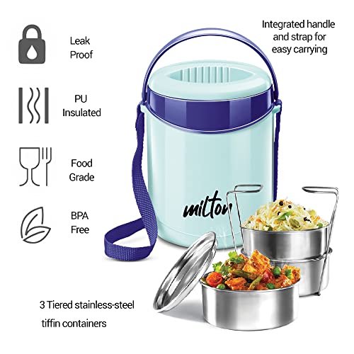 MILTON Essential Gift Set, Kool Hexone Insulated Bottle, 720 ml and Econa Inner Stainless Steel Insulated Lunch Box, 900 ml, Blue | Leak Proof | BPA Free | Easy to Carry | PU Insulated | Food Grade