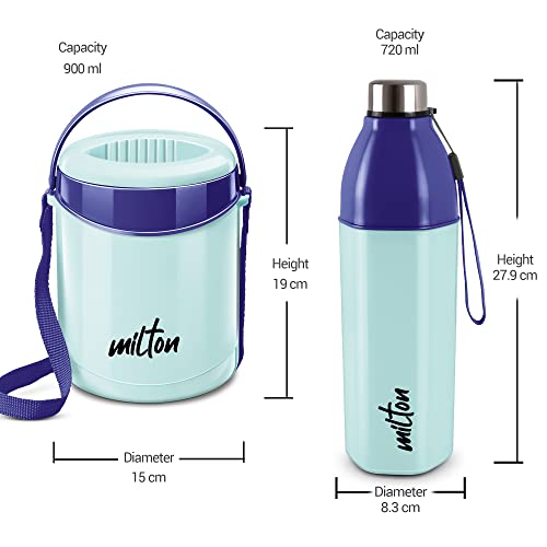 MILTON Essential Gift Set, Kool Hexone Insulated Bottle, 720 ml and Econa Inner Stainless Steel Insulated Lunch Box, 900 ml, Blue | Leak Proof | BPA Free | Easy to Carry | PU Insulated | Food Grade