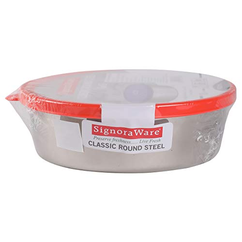 Signoraware Classic Round Big Steel Lunch Box, 900ml, 1 Piece