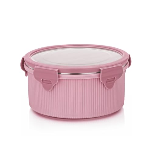 Signoraware Lock N Store Microsafe Stainless Steel Round Container | Airtight & Leakproof Lid | Easy to Clean | Ideal for School, Office, Travel & Outdoor Use (500ml | Pink) - Goyalsons ShopMax