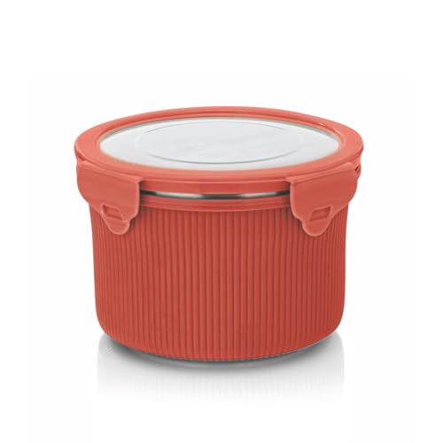 Signoraware Lock N Store Stainless Steel Container | Airtight & Leakproof | Compact & Stylish Design | Ideal for Office, School, Travel, Picnics & Kitchen Use (750ml | Red) - Goyalsons ShopMax
