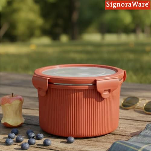 Signoraware Lock N Store Stainless Steel Container | Airtight & Leakproof | Compact & Stylish Design | Ideal for Office, School, Travel, Picnics & Kitchen Use (750ml | Red) - Goyalsons ShopMax