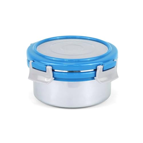 Signoraware Lock N Store Stainless Steel Round Container With Steel Lid | Airtight & Leakproof | Compact & Durable | Ideal for Snacks, Office, School & Travel Use (450ml | TBlue) - Goyalsons ShopMax