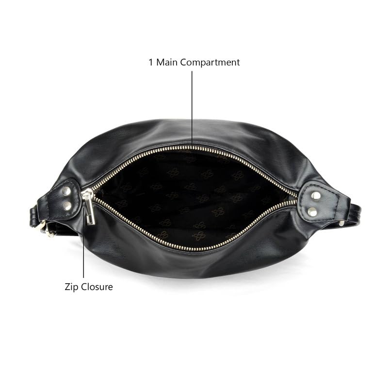 Baggit Women's Self Design Semi Pu Hobo Bag With Long Adjustable Strap | Ladies Purse Handbag | Stylish Shoulder Bag | Stylish Crossbody Bags For Women|Gift for Women (Black)