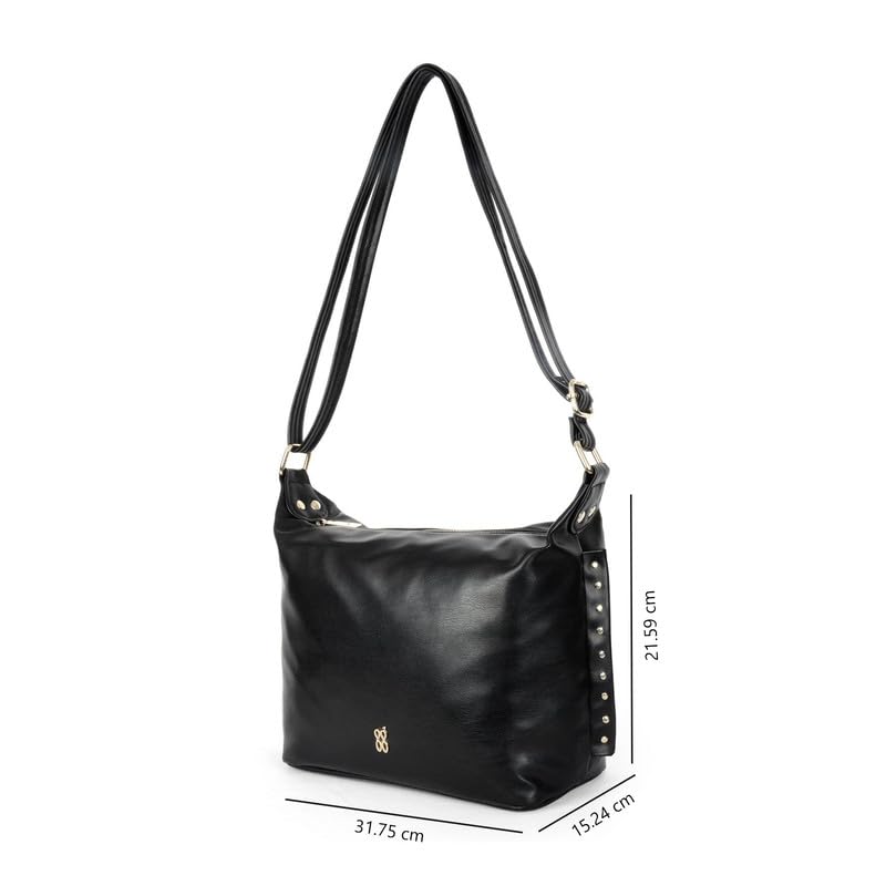 Baggit Women's Self Design Semi Pu Hobo Bag With Long Adjustable Strap | Ladies Purse Handbag | Stylish Shoulder Bag | Stylish Crossbody Bags For Women|Gift for Women (Black)