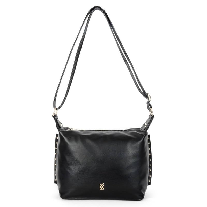 Baggit Women's Self Design Semi Pu Hobo Bag With Long Adjustable Strap | Ladies Purse Handbag | Stylish Shoulder Bag | Stylish Crossbody Bags For Women|Gift for Women (Black)