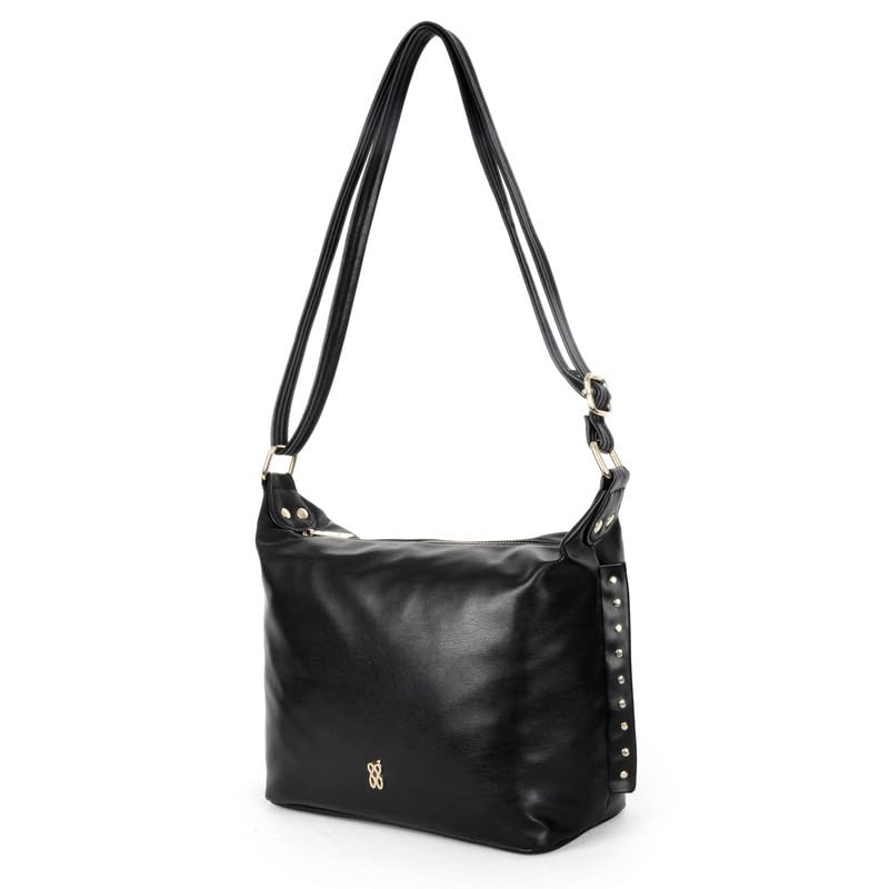 Baggit Women's Self Design Semi Pu Hobo Bag With Long Adjustable Strap | Ladies Purse Handbag | Stylish Shoulder Bag | Stylish Crossbody Bags For Women|Gift for Women (Black)