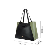 Baggit Twinny Black/Olive Tote Bag – Stylish Shoulder Bag for Women | Double Flat Handles | 1 Spacious Compartment | Premium Vegan Material | Casual & Versatile | Green & Black