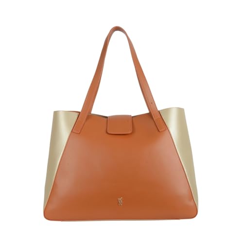 Baggit Tan/Gold Tote Bag – Stylish Shoulder Bag for Women | Spacious & Elegant | Double Flat Handles | Premium Vegan Material | 1 Compartment | Casual & Versatile | Tan & Gold