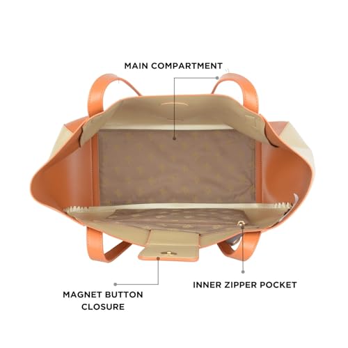 Baggit Tan/Gold Tote Bag – Stylish Shoulder Bag for Women | Spacious & Elegant | Double Flat Handles | Premium Vegan Material | 1 Compartment | Casual & Versatile | Tan & Gold