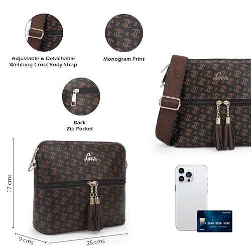 Lavie Women's Mono LL Tilly Monogram Print Cross Body Dome Sling Bag | Ladies Purse Handbag | Gift for Women