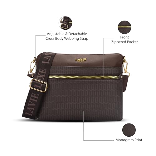 Lavie Luxe Women's Mono Quick Top Zip Crossbody Box Sling Bag | Ladies Purse Handbag | Gift for Women - Goyalsons ShopMax
