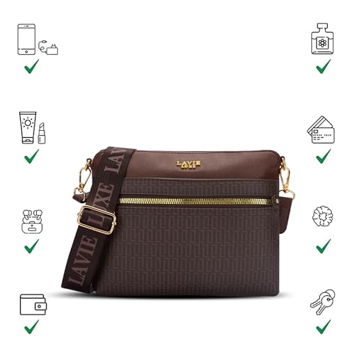 Lavie Luxe Women's Mono Quick Top Zip Crossbody Box Sling Bag | Ladies Purse Handbag | Gift for Women - Goyalsons ShopMax