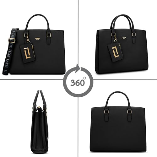 Lavie Luxe Duo Eliza Large Solid Tonal Satchel Laptop Bag for Women | Fits Upto 15 Inch Laptop | Laptop Handbag for Work | Ladies purse | Stylish Shoulder Bag | Ladies Gift - Goyalsons ShopMax