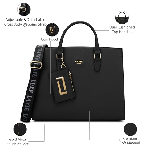 Lavie Luxe Duo Eliza Large Solid Tonal Satchel Laptop Bag for Women | Fits Upto 15 Inch Laptop | Laptop Handbag for Work | Ladies purse | Stylish Shoulder Bag | Ladies Gift - Goyalsons ShopMax