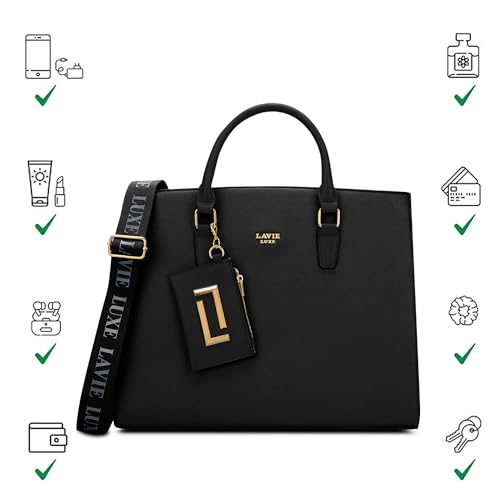 Lavie Luxe Duo Eliza Large Solid Tonal Satchel Laptop Bag for Women | Fits Upto 15 Inch Laptop | Laptop Handbag for Work | Ladies purse | Stylish Shoulder Bag | Ladies Gift - Goyalsons ShopMax