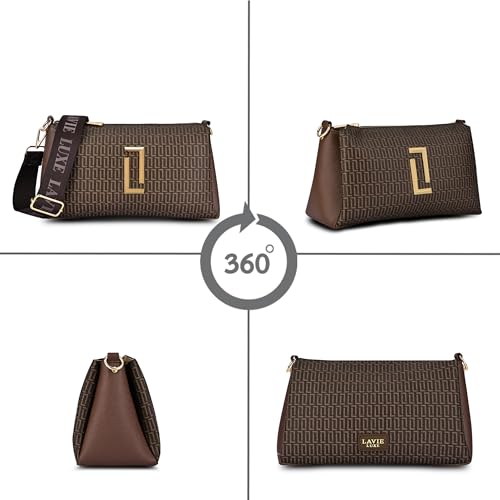 Lavie Luxe Women's Monogram Lizzy 3-Compartment Cross Body Sling Bag | Ladies Purse Handbag | Gift for Women - Goyalsons ShopMax