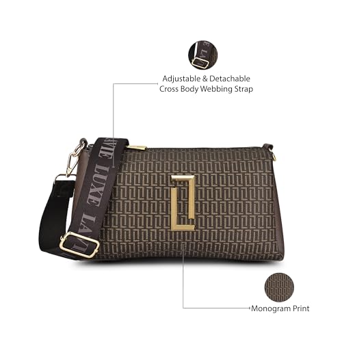 Lavie Luxe Women's Monogram Lizzy 3-Compartment Cross Body Sling Bag | Ladies Purse Handbag | Gift for Women - Goyalsons ShopMax