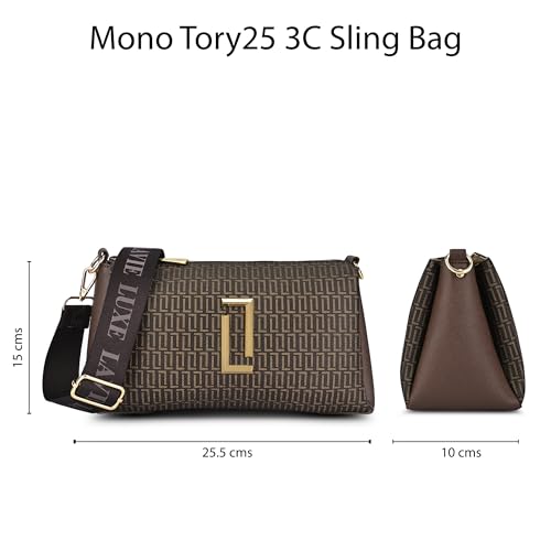 Lavie Luxe Women's Monogram Lizzy 3-Compartment Cross Body Sling Bag | Ladies Purse Handbag | Gift for Women - Goyalsons ShopMax