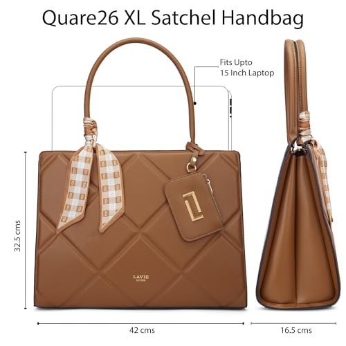 Lavie Luxe Women's Quare26 Extra Large Laptop Satchel Bag | Upto 14 Inch | Satchel Handbag for Work | Ladies Purse | Stylish Shoulder Bag | Gift for Women - Goyalsons ShopMax
