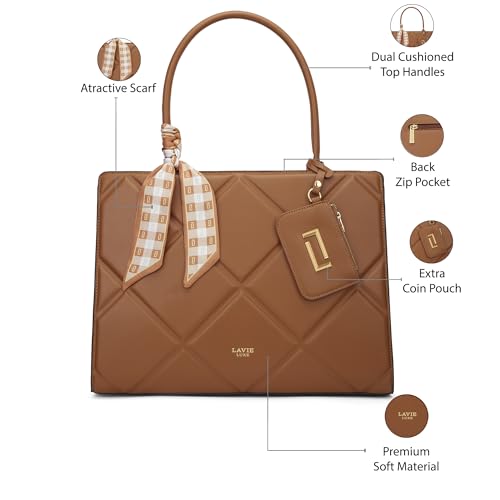 Lavie Luxe Women's Quare26 Extra Large Laptop Satchel Bag | Upto 14 Inch | Satchel Handbag for Work | Ladies Purse | Stylish Shoulder Bag | Gift for Women - Goyalsons ShopMax