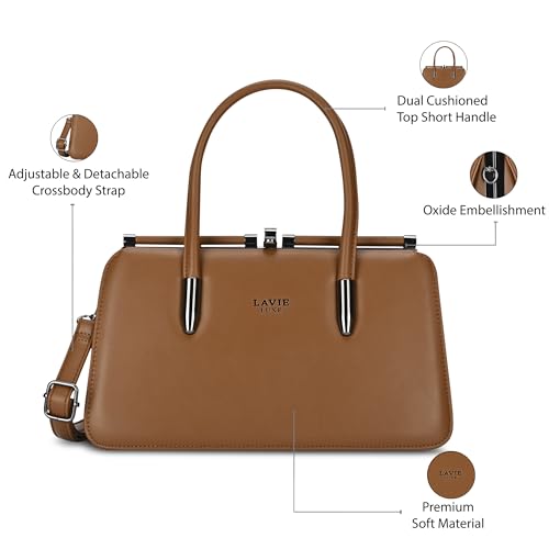 Lavie Luxe Women's Book Dual Handle Frame Satchel Bag | Satchel Handbag for Work | Ladies Purse | Stylish Shoulder Bag | Gift for Women