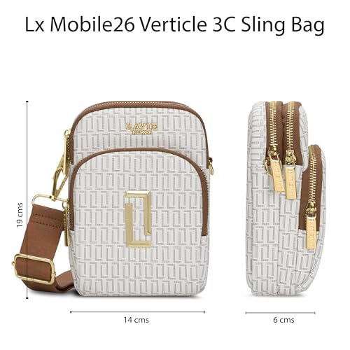 Lavie Luxe Women's Monogram Mobile26 Vertical 3-Compartment Crossbody Sling Bag | Ladies Purse Handbag | Gift for Women