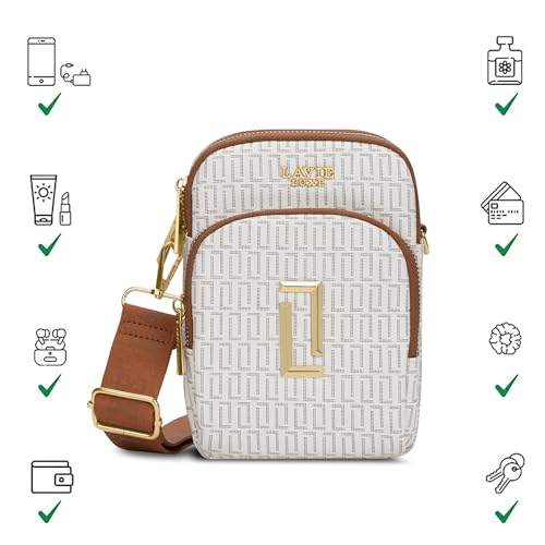 Lavie Luxe Women's Monogram Mobile26 Vertical 3-Compartment Crossbody Sling Bag | Ladies Purse Handbag | Gift for Women