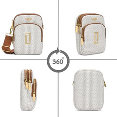Lavie Luxe Women's Monogram Mobile26 Vertical 3-Compartment Crossbody Sling Bag | Ladies Purse Handbag | Gift for Women
