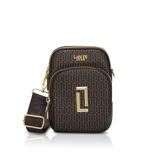 Lavie Luxe Women's Monogram Mobile26 Vertical 3-Compartment Crossbody Sling Bag | Ladies Purse Handbag | Gift for Women