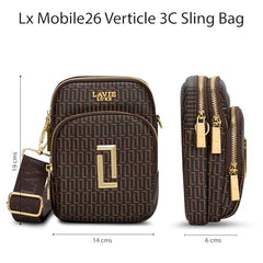 Lavie Luxe Women's Monogram Mobile26 Vertical 3-Compartment Crossbody Sling Bag | Ladies Purse Handbag | Gift for Women