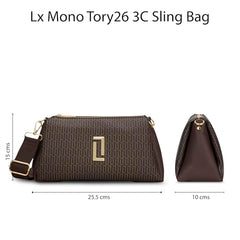 Lavie Luxe Women's Monogram Tory26 3-Compartment Crossbody Sling Bag | Ladies Purse Handbag | Gift for Women