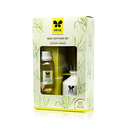 IRIS Home Fragrance,60Ml Lemon Grass Reed Diffuser Set |Free 6 Reeds Sticks of 7.5"|Stress Relief & Aromatherapy |Long-Lasting,Smoke-Free Air Freshener for Home,Bedroom and Office | Ideal for Gifting