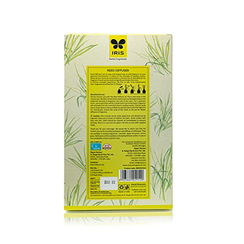 IRIS Home Fragrance,60Ml Lemon Grass Reed Diffuser Set |Free 6 Reeds Sticks of 7.5"|Stress Relief & Aromatherapy |Long-Lasting,Smoke-Free Air Freshener for Home,Bedroom and Office | Ideal for Gifting