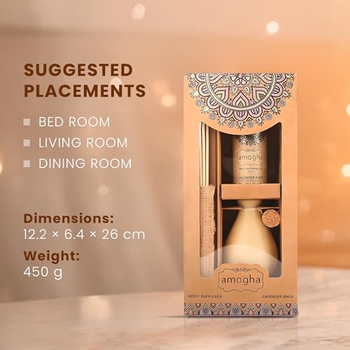 IRIS Amogha Reed Diffuser | 100ml Fragrance Oil + 8N Reed Sticks | Long-Lasting Aromatherapy Diffuser for Home & Office | Smoke-Free, Flame-Free Air Freshener | Ideal for Gifting (Lavender Khus)
