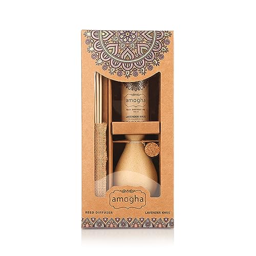 IRIS Amogha Reed Diffuser | 100ml Fragrance Oil + 8N Reed Sticks | Long-Lasting Aromatherapy Diffuser for Home & Office | Smoke-Free, Flame-Free Air Freshener | Ideal for Gifting (Lavender Khus)
