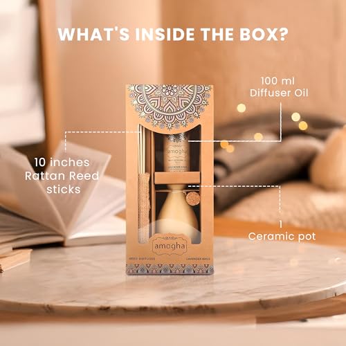 IRIS Amogha Reed Diffuser | 100ml Fragrance Oil + 8N Reed Sticks | Long-Lasting Aromatherapy Diffuser for Home & Office | Smoke-Free, Flame-Free Air Freshener | Ideal for Gifting (Lavender Khus)